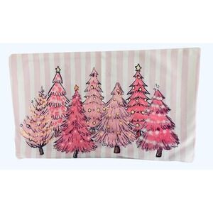 NEW Pink Christmas Trees Striped Decorative‎ Pillow Cover Holiday Decor
